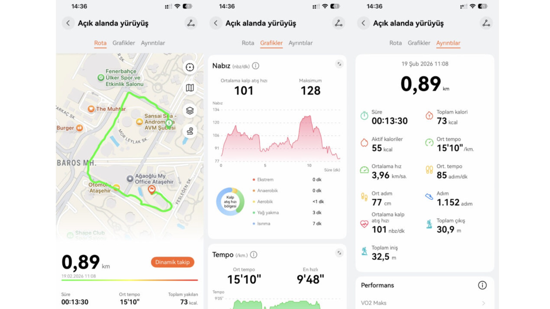 Huawei Watch Ultimate 2 açık alanda yürüyüş grafiği